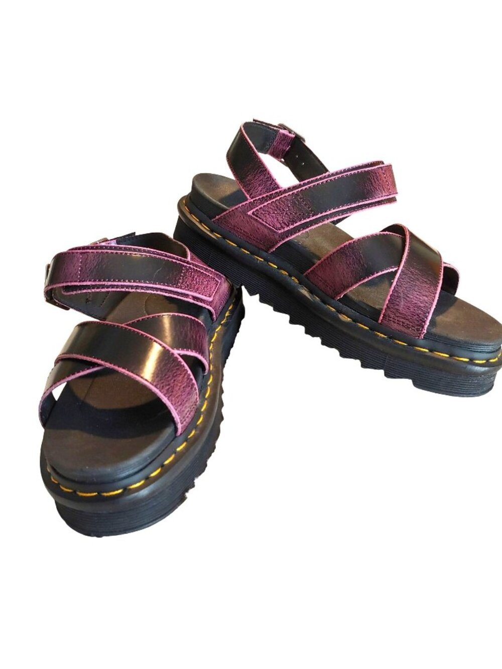 Dr. Martens Metallic Magenta Strappy Platform Sandals